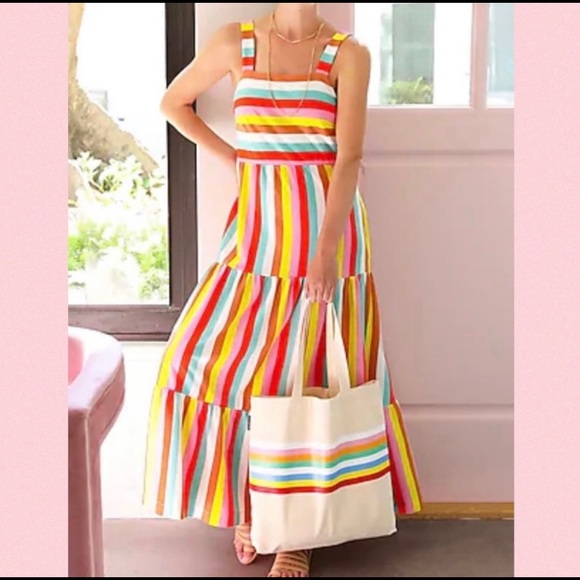 JCrew Rainbow Striped Tiered Maxi Dreas - Picture 2 of 8